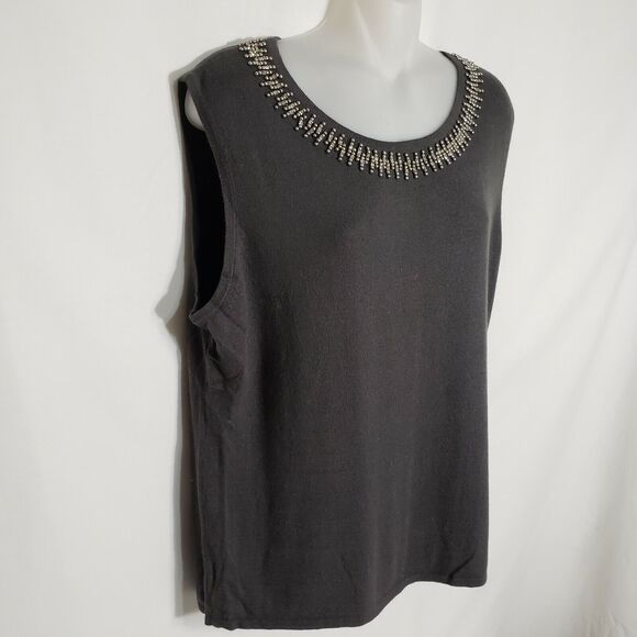 Preston & York Women's Tank Top Size XL Gray Embellished Beaded Knit Rabbit Hair - Picture 4 of 8